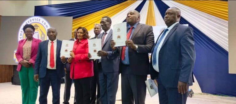 Teachers union leaders and TSC representatives during the signing of 2025-2029 CBA at Kise