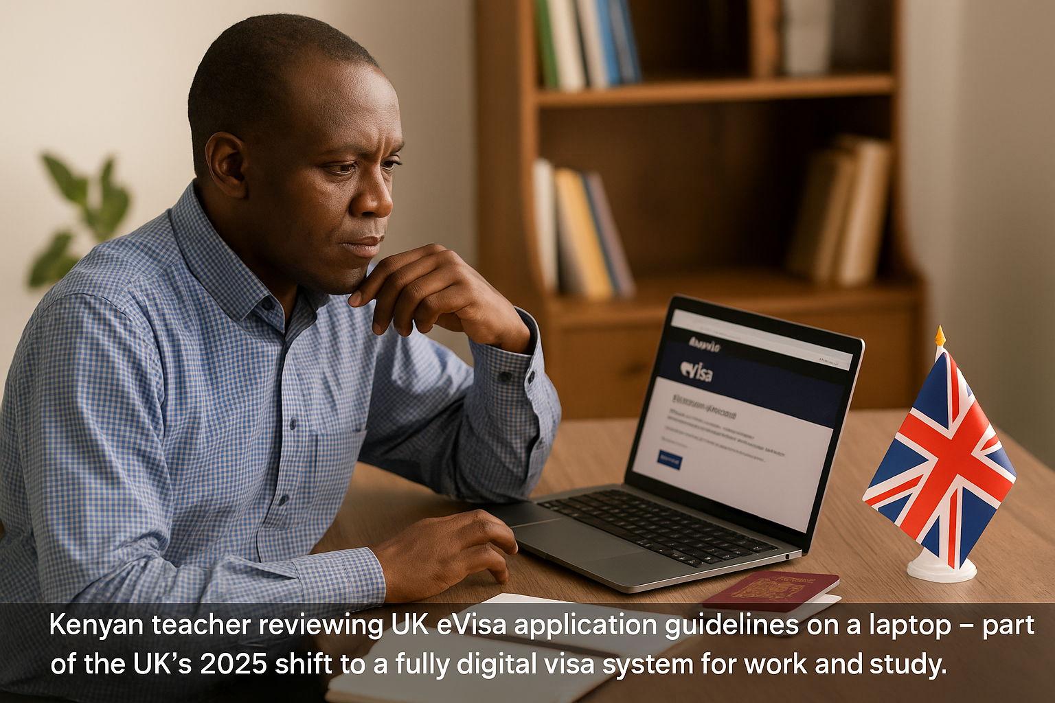 A teacher using a laptop to apply for visa