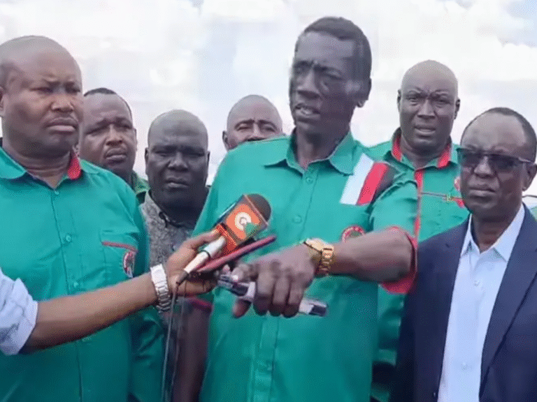 KNUT leaders led by SG Collins Oyuu during a public address in a past event