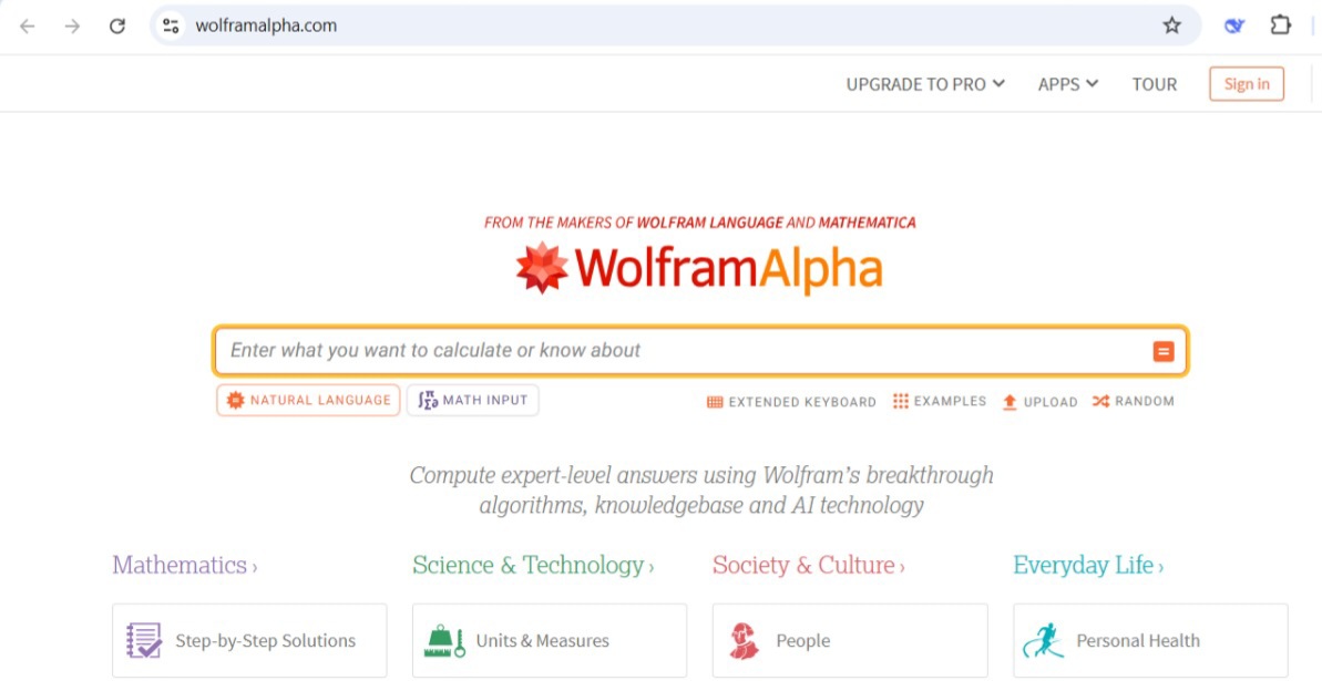 A screenshot of the WolframAlpha website showcasing its powerful step-by-step problem-solving interface for mathematics teachers and students.