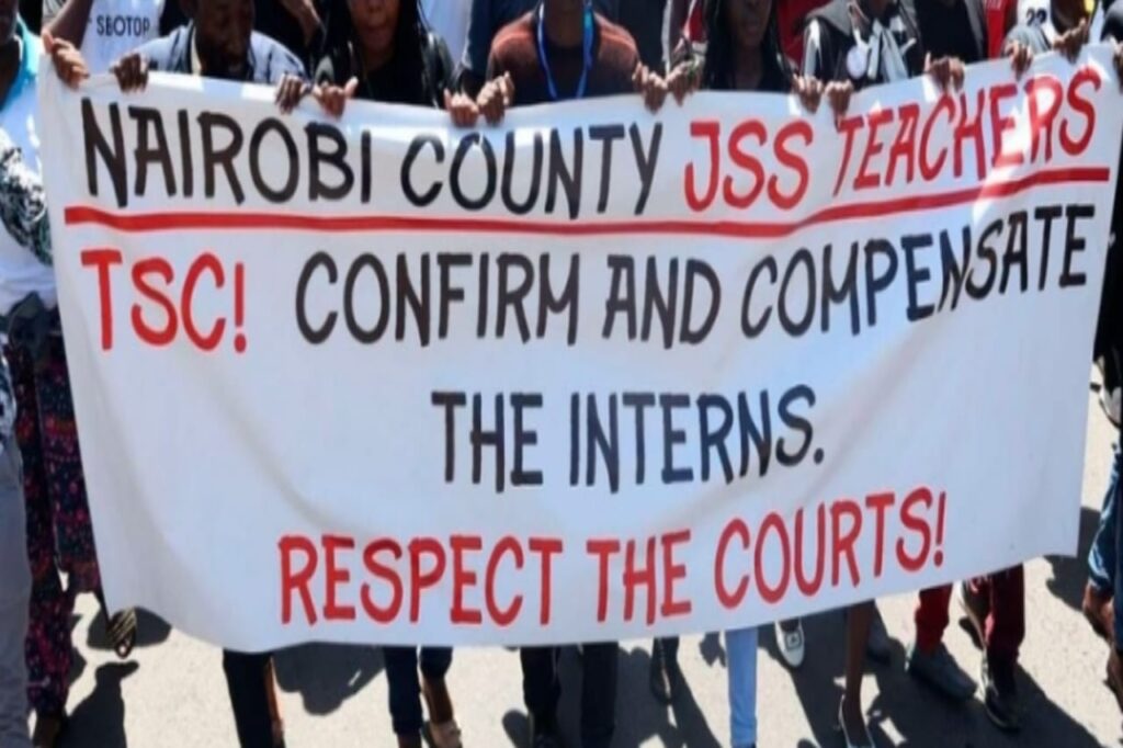 Junior Secondary School teachers from Nairobi County demonstrated outside the Teachers Service Commission (TSC) offices on May 13, 2024.