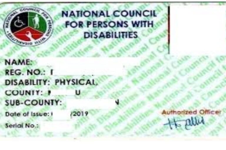 A photograph displaying the front view of the NCPWD disability registration card, which serves as proof of official recognition and registration with the council.