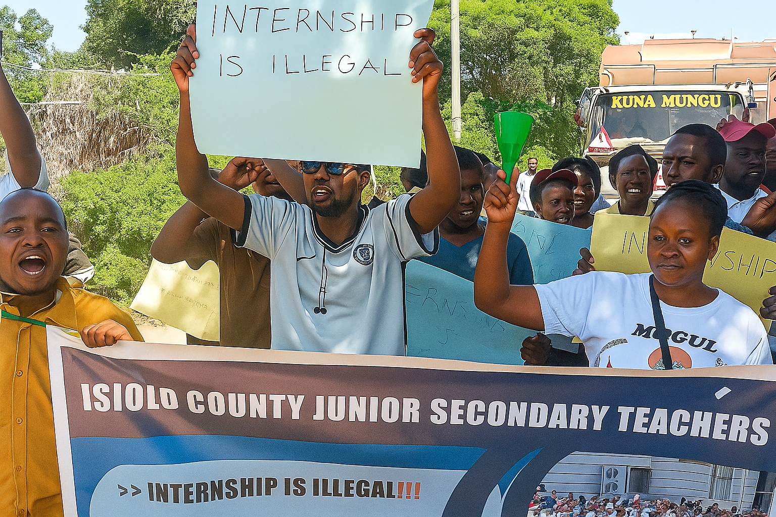 Junior Secondary School (JSS) teachers held a protest in Isiolo Town on May 13, 2025, to demand better working conditions.