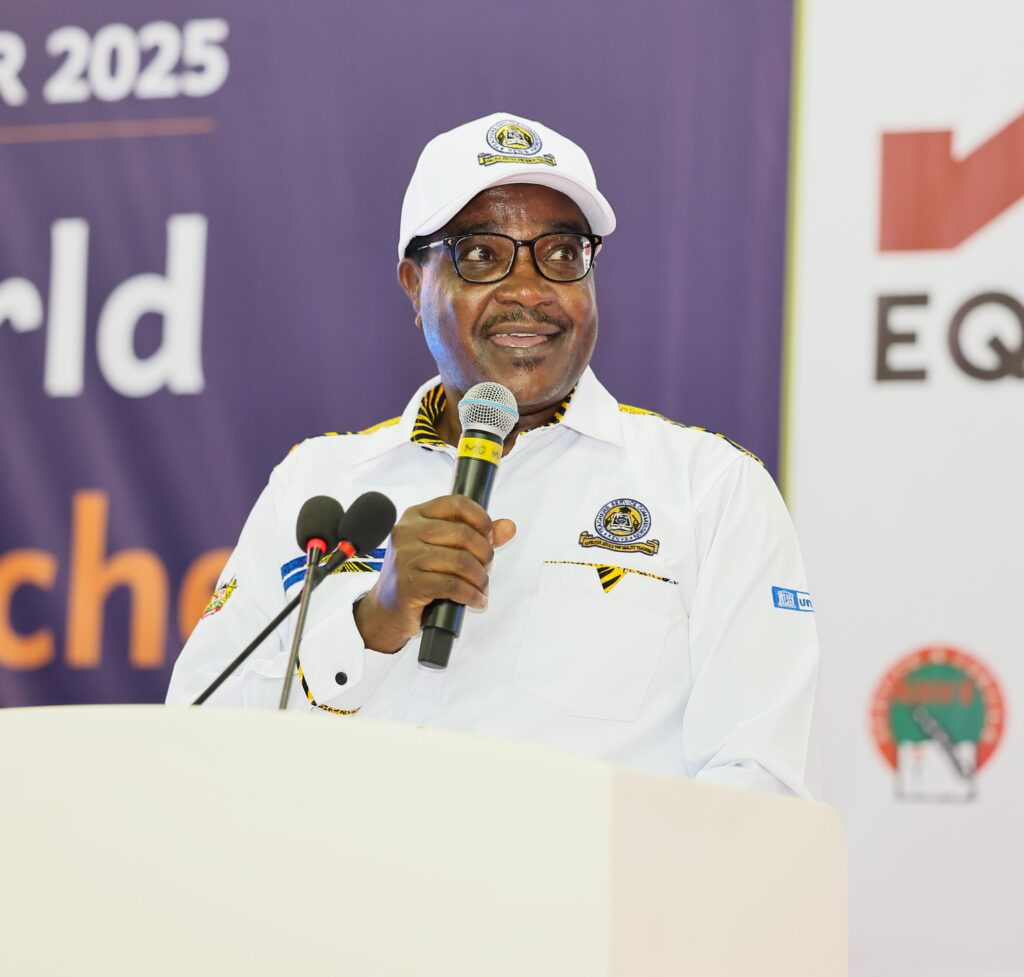 The Cabinet Secretary for Education, Mr. Julius Ogamba, addressed teachers at Moi International Sports Centre, Kasarani, during the World Teachers' Day celebrations on October 5, 2025. (Photo: Teachers Service Commission)