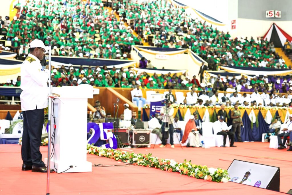 The Cabinet Secretary for Education, Mr. Julius Ogamba, addressed teachers at Moi International Sports Centre, Kasarani, during the World Teachers' Day celebrations on October 5, 2025. (Photo: Teachers Service Commission)