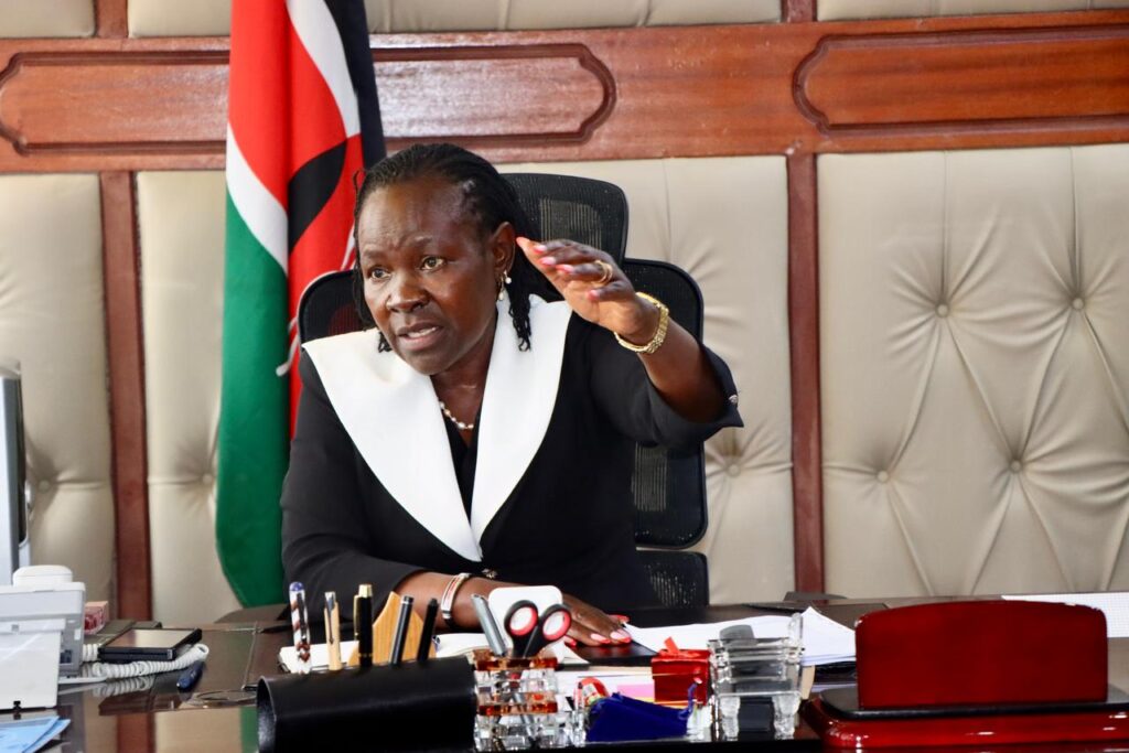 The Principal Secretary for Technical, Vocational Education and Training (TVET), Dr. Esther Thaara Muoria, during a past media briefing. (Photo: Office of Dr. Esther Muoria)